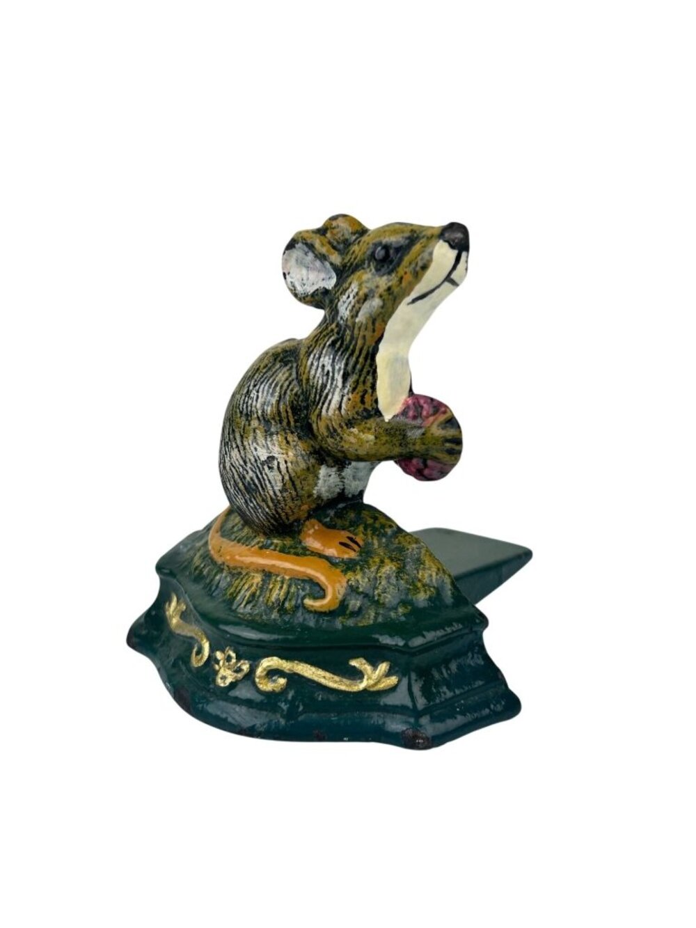 Vintage Mouse Door Stop Cast Iron Painted Library Cottage Whimsy Felt Heavy